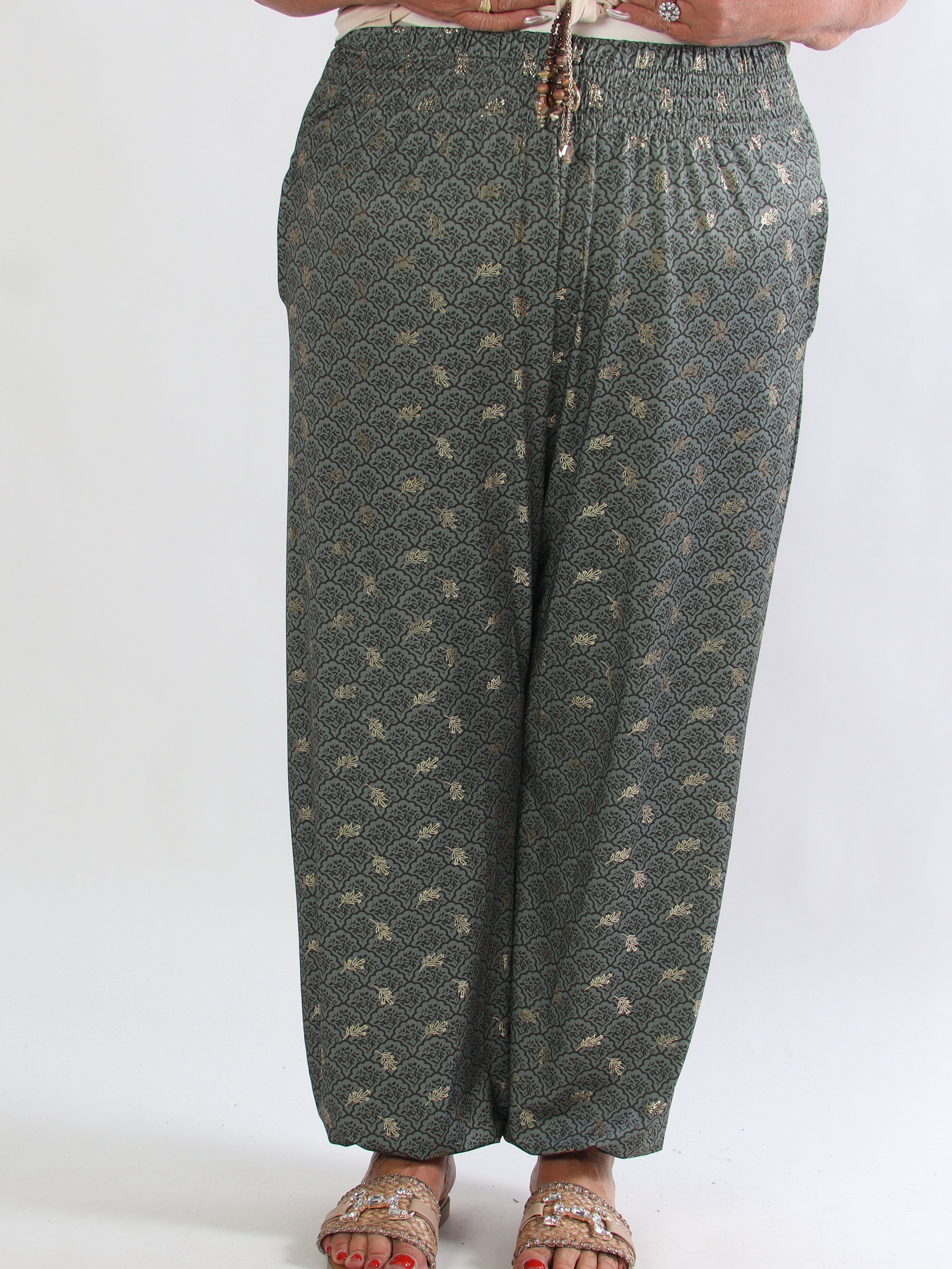 Pams Pattern Harem Pants - Elastiske plus size bukser med smock i taljen